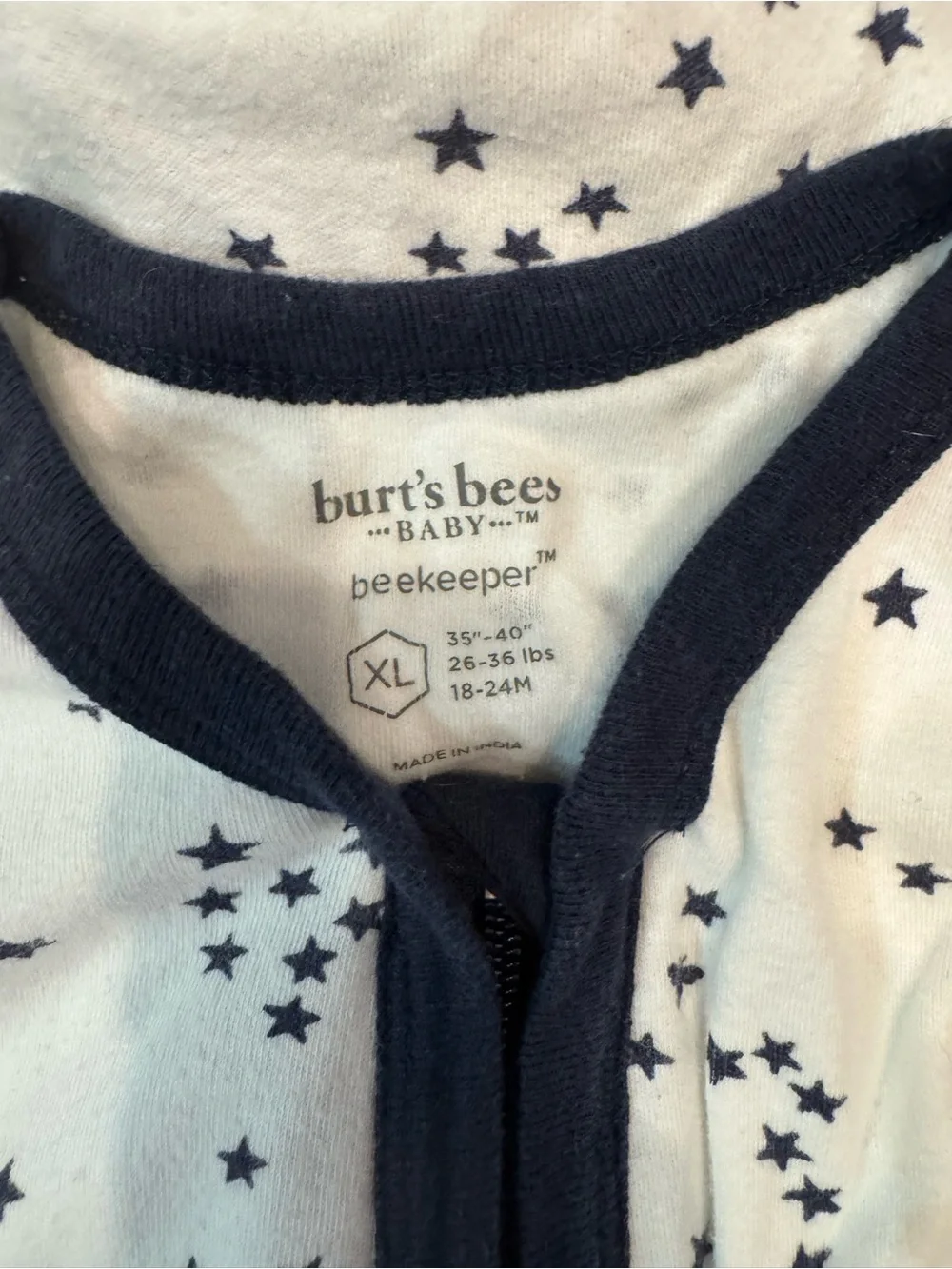 Burt's Bees Baby White Sleep Sack with Navy Star Trim
